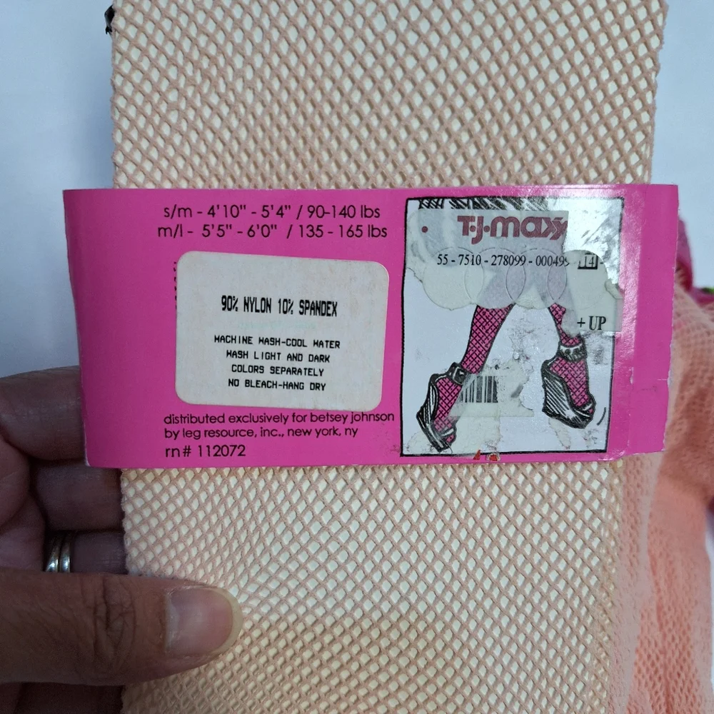 Vintage Betsy Johnson Tights Low-Rise Pink Peach FishNet Stocking Discontinued